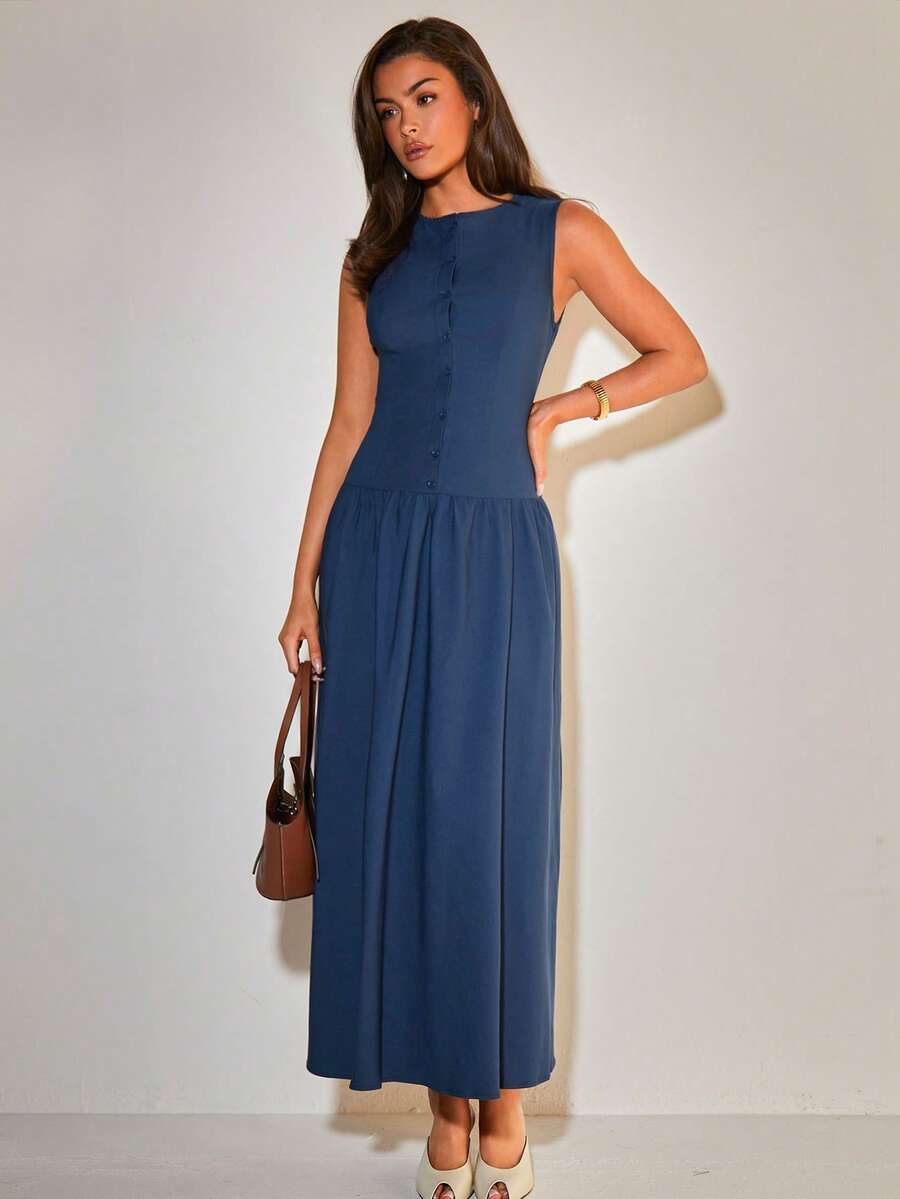 COSMINA Women's Elegant Sleeveless Ruched Dress, Versatile For Party, Commute And Everyday Wear, All Season