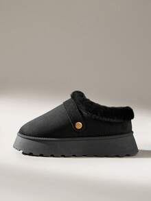 Solecia 女士搭扣设计厚底保暖雪地靴 - 黑色 - 查看 3