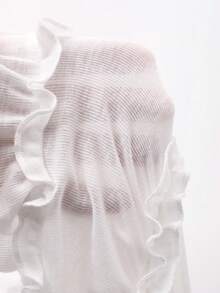 DAZY Women's Crew Neck Ruffle Hem Patchwork Loose Long Casual Base Layer T-Shirt - White - View 7