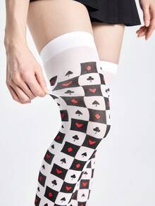 ROMWE Goth Gestreifte & geometrische Muster Überknie-Socken - Schwarz, Weiß und Rot 3 Farben - Übersicht 2