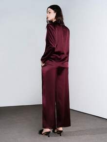 Lumivelle Bộ vest màu đỏ tía ve satin thời trang công sở dành cho nữ - Màu Đỏ Sâu - Xem 2