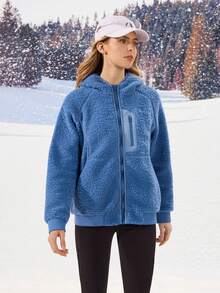 OutZeal Women Winter Thermal Outdoor Fleece Christmas Long Sleeve Camping Hiking Zip Up Jacket With Pocket - Blue - View 8
