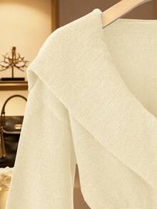 Franclia 女士秋冬交叉领正式时尚落肩长袖纯色假门襟金属纽扣针织套头毛衣 - 淡黃色 - 查看 4