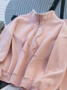 Franclia 2件套女士休闲运动拉链立领卫衣和裤子套装，秋季 - 粉色 - 查看 7