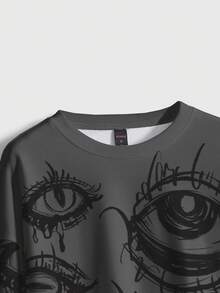 ROMWE Grunge Punk Áo nỉ tay dài cổ tròn in họa tiết Punk Chic Vintage dễ thương dành cho nữ, phù hợp cho mùa thu, đông, xuân - trắng - Xem 4