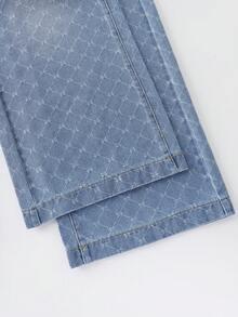 GlowEve Women's Casual Fashion Daily Commute Street Rhombus Pattern High Waist Loose Wide-Leg Jeans Wide Leg Jeans Woman Loose Jeans Oversized Jeans Summer Jeans Pattern Jeans - Medium Wash - View 6