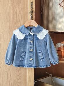 Vintaside Kids 女婴牛仔外套，饰有花卉蕾丝边，百搭优雅，适合休闲、度假和换季穿着。 - 彩色 - 查看 4