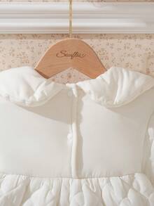 Souflis 1 Áo khoác phong cách thường ngày dễ thương cho bé gái mùa đông, trang trí in hoa, tay dài, đầm đệm ấm áp - trắng - Xem 4