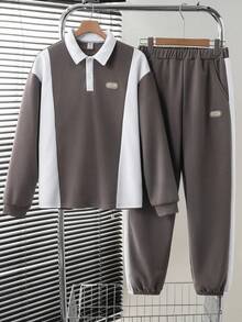 Vacaura 2 件套青少年男孩休闲拼色 Polo 衫，带有小标志装饰，适合休闲、运动、通勤、上学穿着 - 彩色 - 查看 8