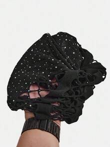 女士蕾丝拼接不对称领口透视性感连体衣 - 黑色 - 查看 9