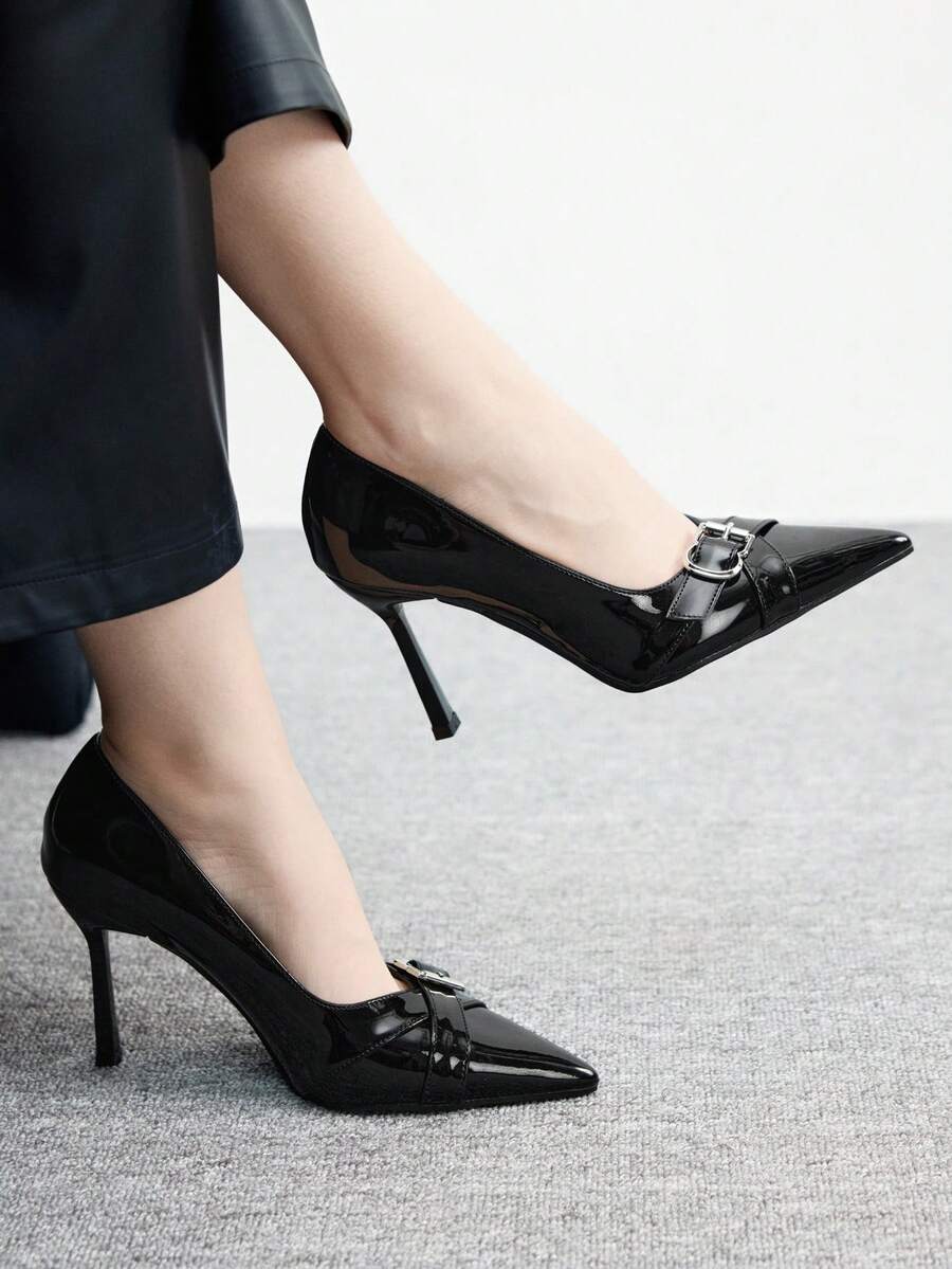 CUCCOO BIZCHIC 极简纯色尖头细跟女式高跟鞋 - 黑色 - 查看 1