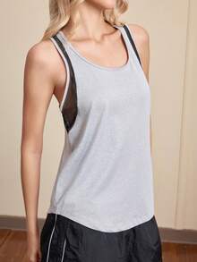 Cheerettes Women Contrast Color Crew Neck Everyday Fitness Sports Tank Top - Grey - View 5