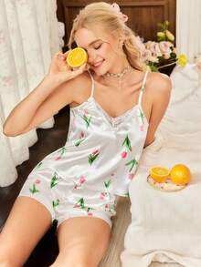 Débardeur en dentelle doux et confortable avec short, tenue de détente pour toutes les saisons, nouveau style 2025 - Multicolore - Voir 5