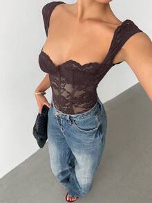 Aloruh 女士纯色蕾丝拼接连体衣