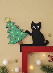 Joivida 1PC 2D Flat Christmas Door Corner Sign,Christmas Cat Door Corner Decor With Tree,Left & Right Designs Fireplace Mantel Decor Wood Frame Corner Decor, Festive Wall Accents For Indoor/Outdoor, Living Room, Bedroom, Office, 2D Flat - Multicolor - View 1