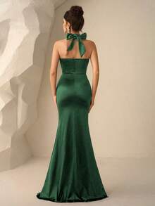 Coutiva 女士优雅露背吊带正式晚礼服 - 墨綠色 - 查看 2