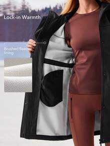 OutZeal 女士冬季保暖户外夹克 圣诞套装 滑雪露营 保暖内衬 防水 抽绳腰带 带口袋 - 黑色 - 查看 2