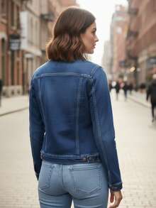 Chamarra mezclilla dama corte cuello camisero manga larga primavera otoño uso diario - azul - Ver 2