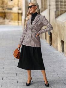 SHEIN Clasi Women's Fashion Casual Houndstooth Single-Breasted Blazer Fall Winter New Year Christmas