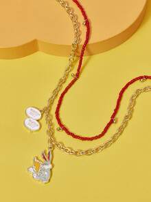 LOONEY TUNES X SHEIN 1pc Women's Fashionable Cartoon Chain Necklace - Gold - View 3