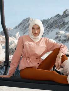 Activina Women's Solid Color Minimalist Daily Wear Zip-Up High Collar Long Sleeve Sports Jacket - Pink - View 6