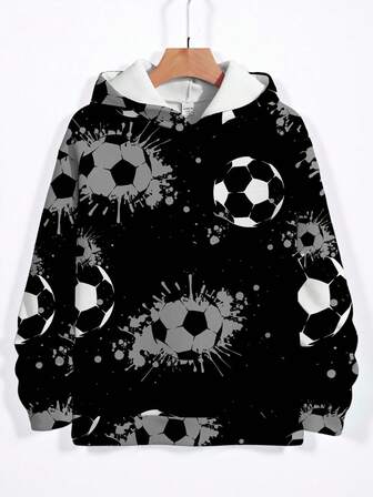 Fantacosmos 青少年男孩连帽衫，带有足球条纹设计，舒适的数码印花休闲运动衫，适合秋冬季