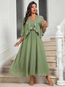 Bellastra 加大码新娘/新郎母亲礼服（带披肩）和婚礼宾客服装 - 綠色 - 查看 4