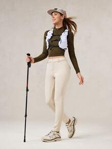 OutZeal 女士柔软保暖保暖内衬口袋户外打底裤，适合徒步露营，秋冬季穿着 - 杏色 - 查看 9