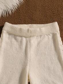 Sparklyn 女童毛衣套装，新款秋冬设计（女童），适合大龄女童的保暖套装，象牙色圆领麻花针织毛衣搭配阔腿针织裤，面料柔软舒适，时尚百搭的厚针织套装 - 米色 - 查看 4