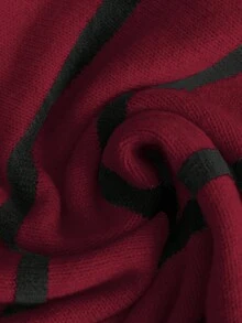 EMERY ROSE 2pcs Striped Black & White Pullover Sweater Dress For Women - Red - View 7