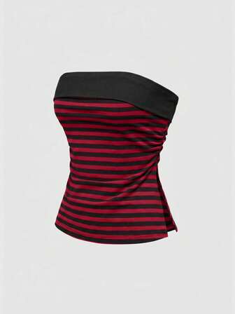 Grunge Punk Top corto de tirantes con abertura en el bajo, de patchwork a rayas, estilo subcultura Y2K para mujer