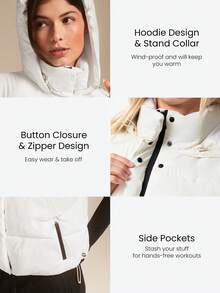 GLOWMODE Windproof Lightweight Stand Collar Padded Sleeveless Puffer Hoodie Vest With Side Pockets Daily Casual Outdoor - 白色 - 查看 4