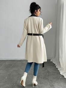 SHEIN PETITE Women's Elegant Solid Color Faux Suede Mid-Length Regular Jacket - Multicolor - View 2