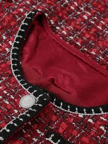 Franclia 女士优雅法式格纹长袖单排扣宽松大衣 - 酒紅色 - 查看 3