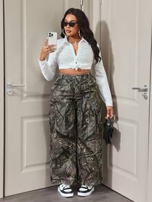 Slaydiva High Waist Loose Baggy Camouflage Print Jeans - Multicolor - View 6
