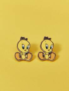 LOONEY TUNES X SHEIN Anting-anting Stud Wanita Motif Kartun Populer Lintas Batas, Mewah Ringan, Anting-anting Kecil Super Imut Kelas Atas, Cocok untuk Pesta, Konser/Festival - Kuning - View 4