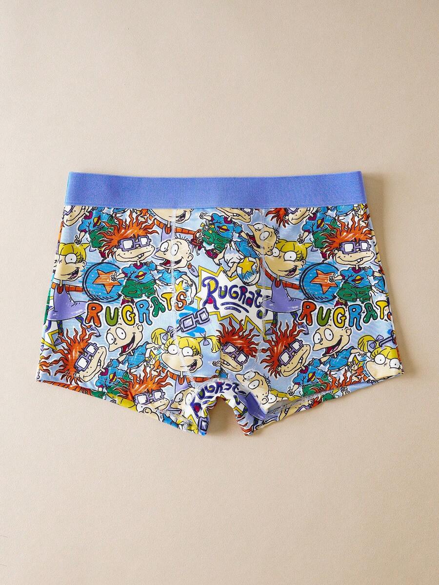 Nick 90s | SHEIN 1pc Men's Underwear With NICK 90s Digital Print, Fashionable Cartoon Style Trunks - Blue - View 1