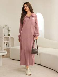 Al Najma Damen Herbst/Winter Cord-Kleid mit Kragen und Patch