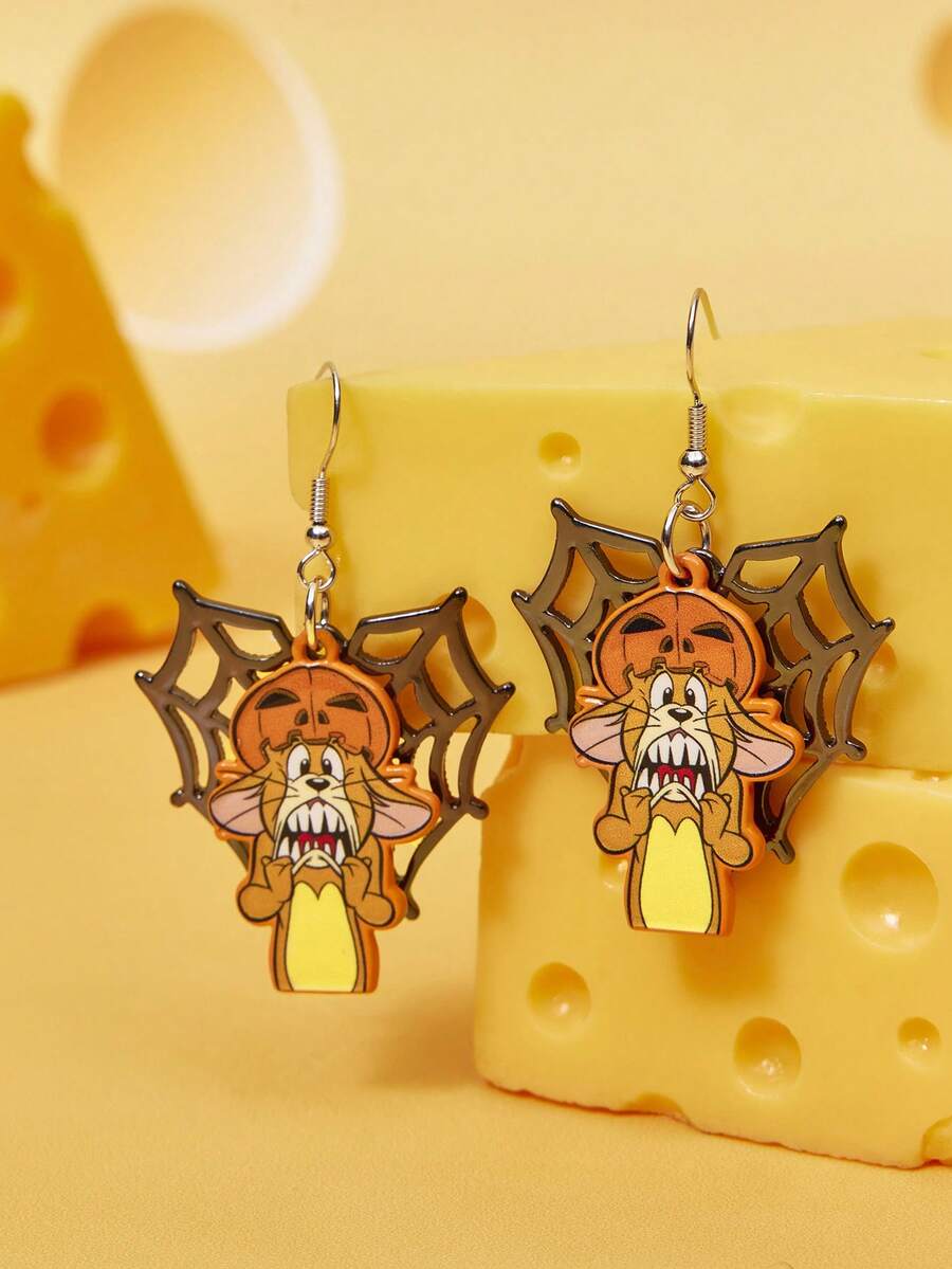 TOM & JERRY X SHEIN 1 Pair Fashionable Women's Popular Cartoon Element Zinc Alloy Earrings - Orange - View 1