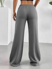 SHEIN Tall CURVE 大码休闲纯色宽松阔腿裤，秋季款 - 深灰色 - 查看 2