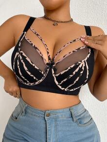 Sujetador con aros y decoración de lazo con calado para mujer de talla grande - Negro - Ver 3