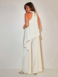 COSMINA Bộ 2 món bằng vải satin cổ yếm thanh lịch dành cho nữ, đa năng cho các buổi tụ họp và mặc hàng ngày, mọi mùa - Màu be - Xem 6