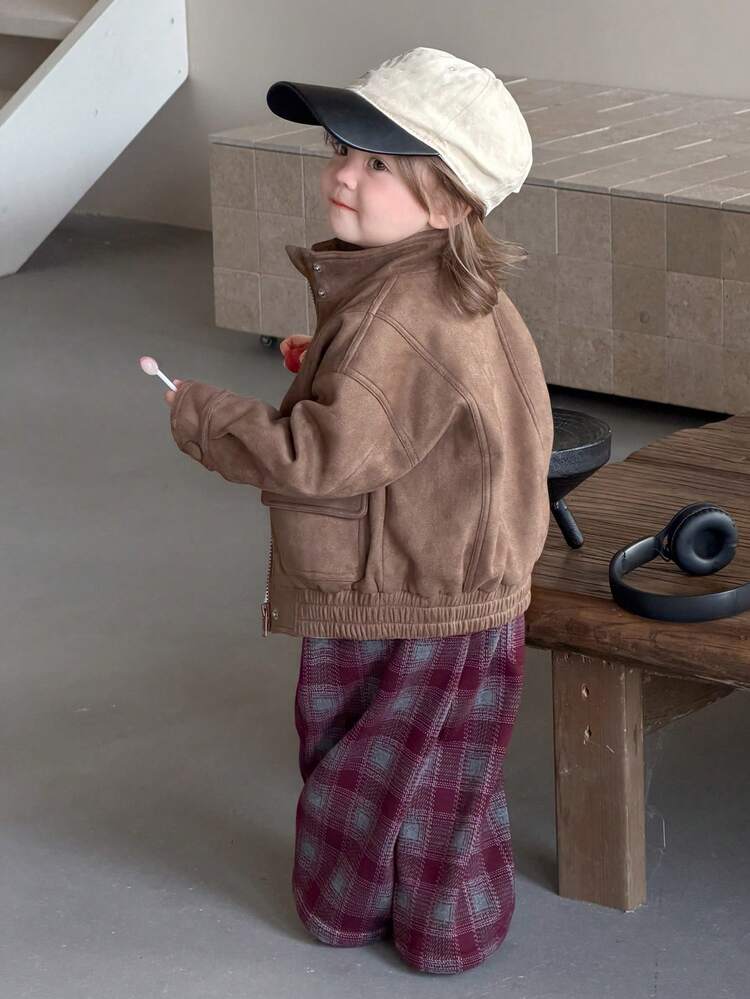 Toddler Girls' Suede Jacket, Comfortable Long Sleeve Street Style, Autumn/Winter