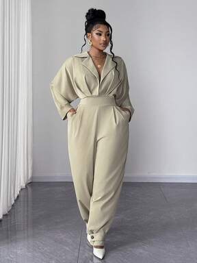 Maweii Combinaison grande taille à taille haute affinante et à jambes larges, convient pour le trajet domicile-travail