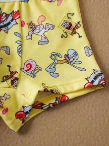 SpongeBob SquarePants | SHEIN Young Boy Cute Cartoon Pattern Contrast Trim Tank Top And Boxer Briefs Under Set, Summer