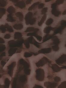 GlowEve CURVE 大码女式豹纹网纱露肩长袖连体衣 - 棕色 - 查看 4