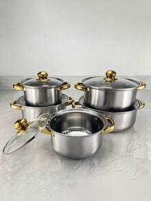 一套10件不锈钢厨具，包括16厘米/18厘米/20厘米/22厘米/24厘米不锈钢锅，5个带盖不锈钢锅，双耳金属盖深汤锅，采用优质钢材制成，多种颜色可选，非常适合家庭烹饪和餐厅使用，可用于制作汤、火锅、面条和海鲜。 - 彩色 - 查看 20