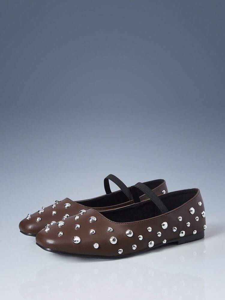 CUCCOO GRLICON Women's Fashion Commuter Rhinestone Decorated Flats For Christmas
