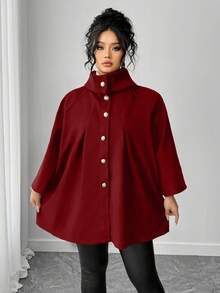 SHEIN Tall CURVE 优雅休闲的冬季大码女装羊毛面料 - 紅色 - 查看 4