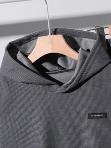 Vacaura 2 Stücke/Set Jungen Lässig Bequeme Büro Pendler Kapuzen Strick Strukturstoff Kurzarm Patchwork Top und Hose Set, geeignet für Frühling, Sommer, Herbst - Verschiedenfarbig - Übersicht 4